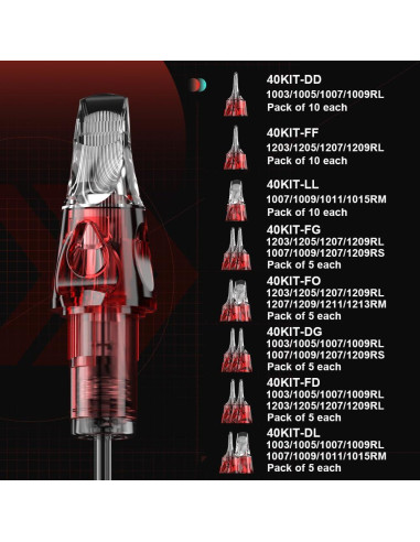 Cartuchos de Agujas de Tatuaje CNC 40pcs Mixtas 3RL 5RL 7RL 9RL