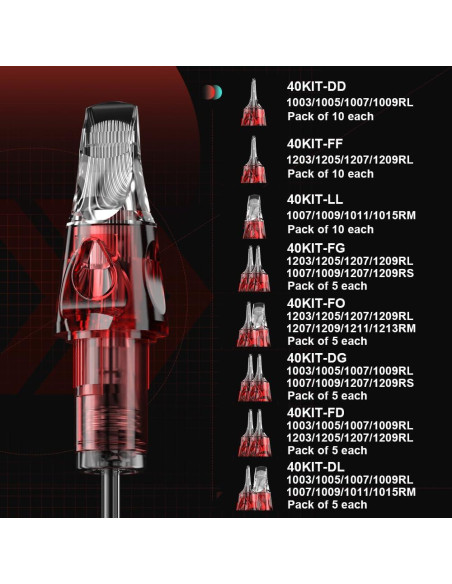 Cartuchos de Agujas de Tatuaje CNC 40pcs Mixtas 3RL 5RL 7RL 9RL