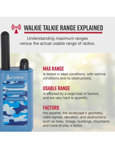 Walkie Talkies Cobra HE150B para Niños - 2 Canales, 25.75 km 2