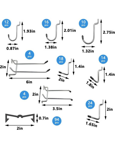 80 Ganchos para Tablero Perforado Dobures - Alta Resistencia