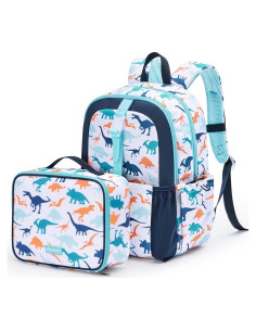 Mochila Ligera para Niños Mommore con Caja de Almuerzo Dinosaurio Azul