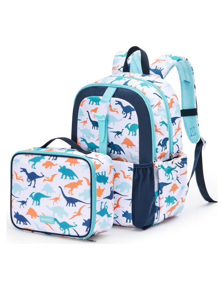 Mochila Ligera para Niños Mommore con Caja de Almuerzo Dinosaurio Azul