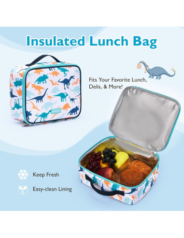 Mochila Ligera para Niños Mommore con Caja de Almuerzo Dinosaurio Azul