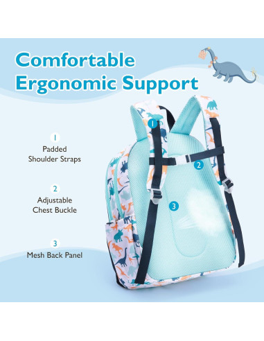 Mochila Ligera para Niños Mommore con Caja de Almuerzo Dinosaurio Azul