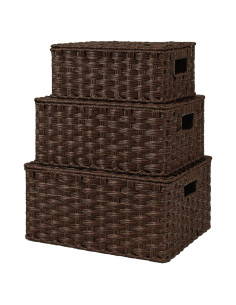Cestas de Mimbre con Tapa GRANNY DICE - Juego de 3, Marrón