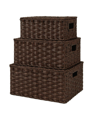 Cestas de Mimbre con Tapa GRANNY DICE - Juego de 3, Marrón