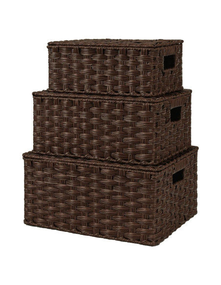 Cestas de Mimbre con Tapa GRANNY DICE - Juego de 3, Marrón Cestas de Mimbre con Tapa GRANNY DICE - Juego de 3, Marrón