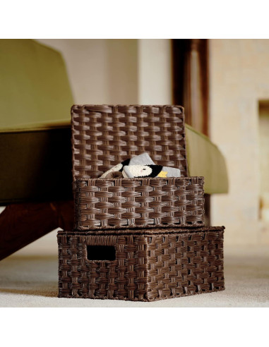 Cestas de Mimbre con Tapa GRANNY DICE - Juego de 3, Marrón