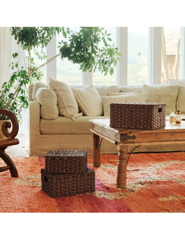 Cestas de Mimbre con Tapa GRANNY DICE - Juego de 3, Marrón