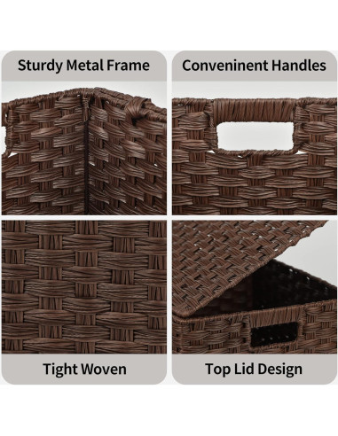 Cestas de Mimbre con Tapa GRANNY DICE - Juego de 3, Marrón