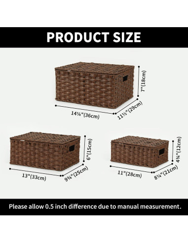 Cestas de Mimbre con Tapa GRANNY DICE - Juego de 3, Marrón