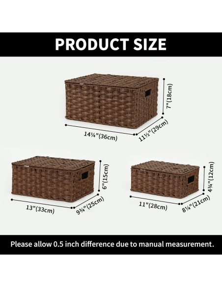 Cestas de Mimbre con Tapa GRANNY DICE - Juego de 3, Marrón Cestas de Mimbre con Tapa GRANNY DICE - Juego de 3, Marrón
