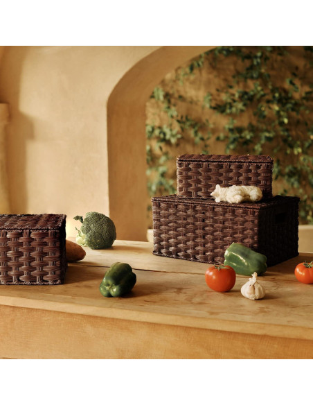 Cestas de Mimbre con Tapa GRANNY DICE - Juego de 3, Marrón Cestas de Mimbre con Tapa GRANNY DICE - Juego de 3, Marrón