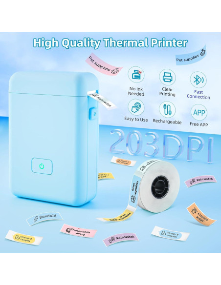 Impresora de Etiquetas Bluetooth HP2 - Portátil, 203 DPI, Azul