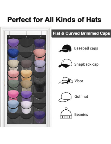 Soporte Colgante para Gorras BiCINE - 24 Bolsillos Transparentes