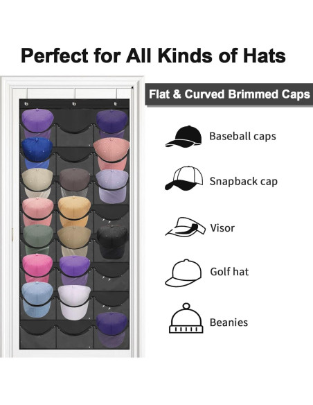 Soporte Colgante para Gorras BiCINE - 24 Bolsillos Transparentes