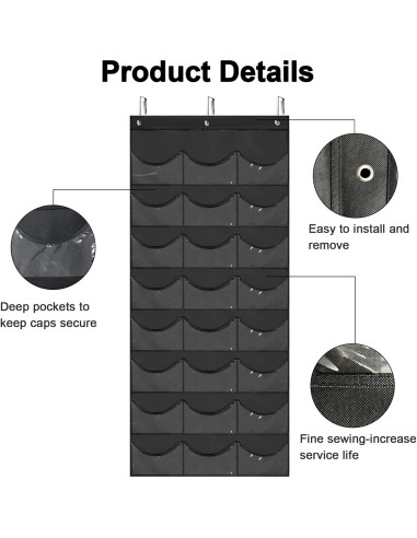 Soporte Colgante para Gorras BiCINE - 24 Bolsillos Transparentes