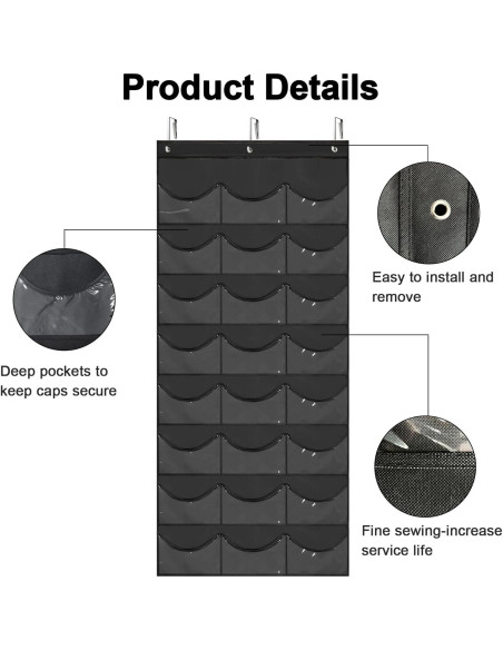 Soporte Colgante para Gorras BiCINE - 24 Bolsillos Transparentes