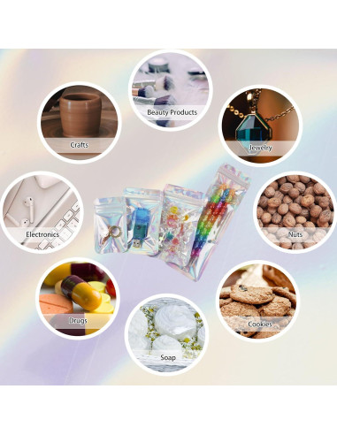 120 Bolsas Holográficas Mylar Reutilizables 6x10 cm MSBS Packing