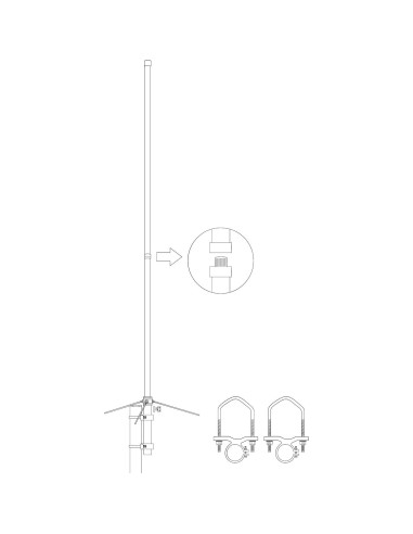 Antena Base Doble Banda UAYESOK UA-1750UV 1.75m 200W Fibra de Vidrio