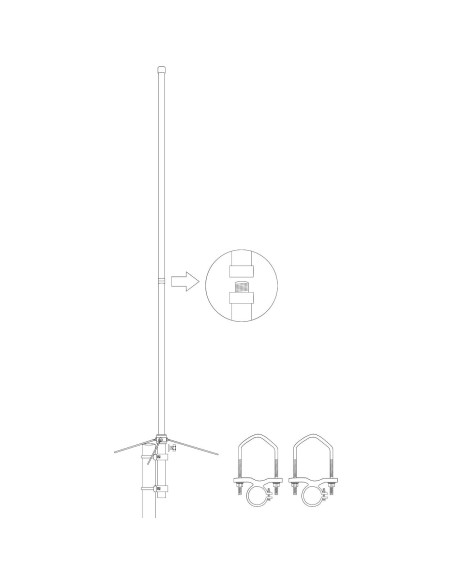 Antena Base Doble Banda UAYESOK UA-1750UV 1.75m 200W Fibra de Vidrio