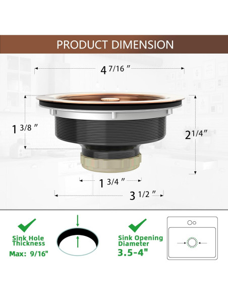 Desagüe de fregadero de cocina Exakey cobre antiguo 8.89 cm