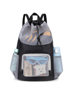 Mochila de natación para niños negra 48x38 cm malla transpirable