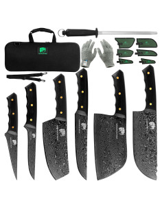 Set de Cuchillos de Chef FULLHI 12 Piezas Damasco Negro