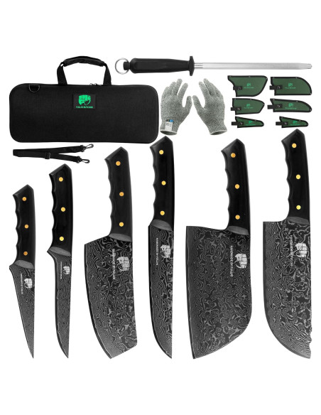 Set de Cuchillos de Chef FULLHI 12 Piezas Damasco Negro