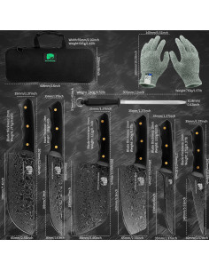 Set de Cuchillos de Chef FULLHI 12 Piezas Damasco Negro 2