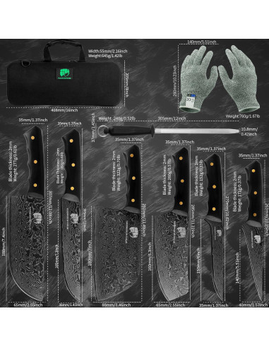 Set de Cuchillos de Chef FULLHI 12 Piezas Damasco Negro