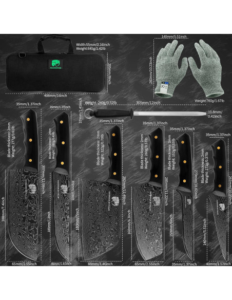 Set de Cuchillos de Chef FULLHI 12 Piezas Damasco Negro