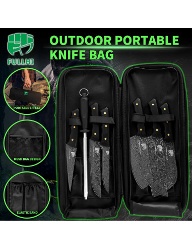 Set de Cuchillos de Chef FULLHI 12 Piezas Damasco Negro