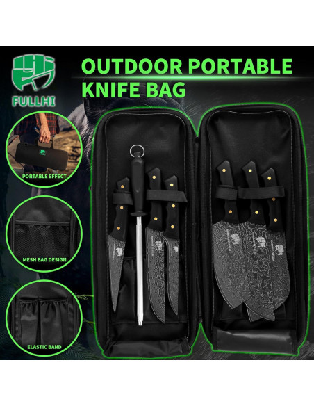 Set de Cuchillos de Chef FULLHI 12 Piezas Damasco Negro