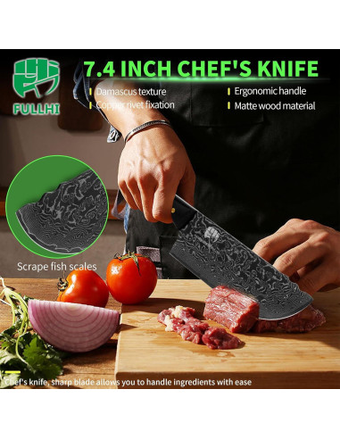 Set de Cuchillos de Chef FULLHI 12 Piezas Damasco Negro