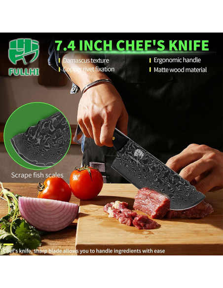 Set de Cuchillos de Chef FULLHI 12 Piezas Damasco Negro