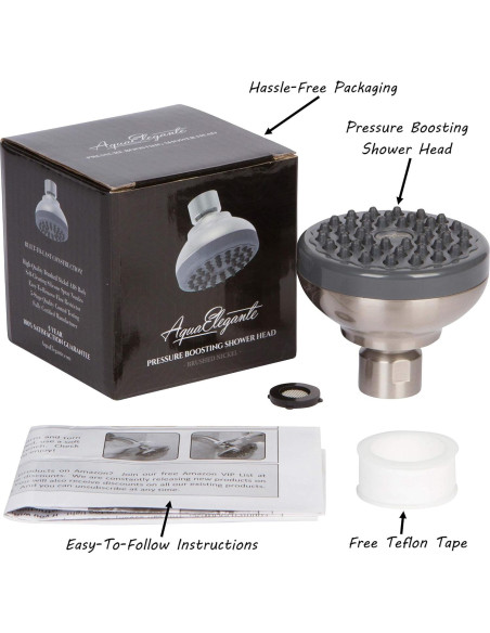 Cabezal de Ducha Aqua Elegante Aumento de Presión Níquel Cepillado
