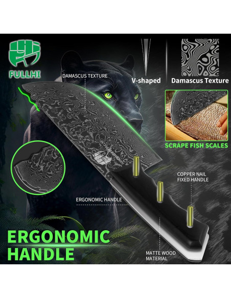 Set de Cuchillos de Chef FULLHI 12 Piezas Damasco Negro