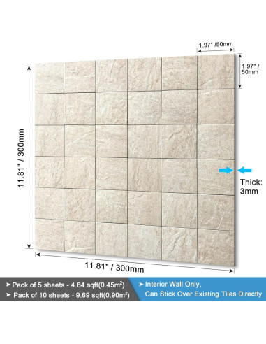 Azulejos Autoadhesivos BeNice Mosaico Beige 5 Hojas 30x30 cm