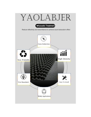Panel de Espuma Acústica Negra Yaolabjer 122x61x5 cm - 1 PCS