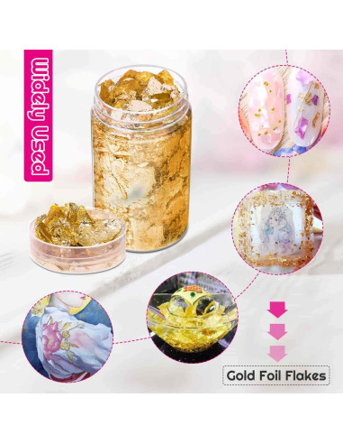 Copos de Foil de Oro Paxcoo para Uñas y Joyería - 5 Gramos