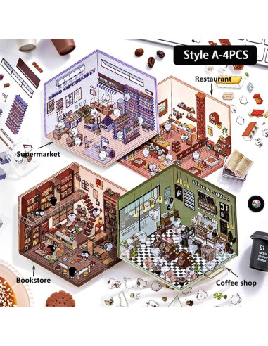 4 Sets Stickers 3D DIY Genérico Caricaturas para Escenas