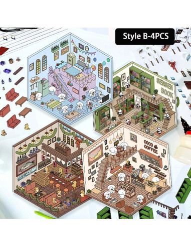 4 Sets Stickers 3D DIY Genérico Caricaturas para Escenas