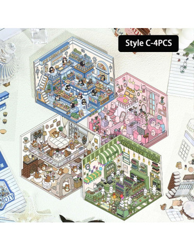 4 Sets Stickers 3D DIY Genérico Caricaturas para Escenas