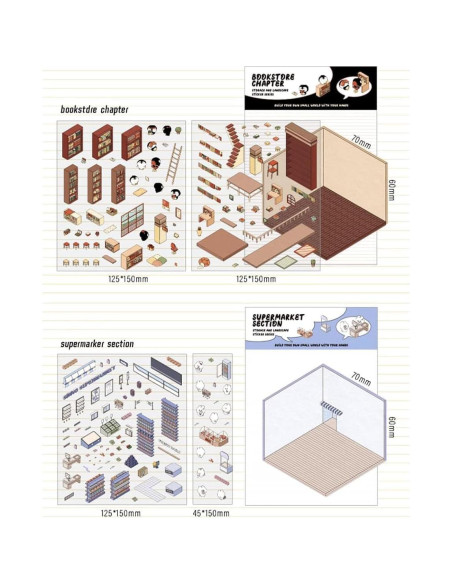 4 Sets Stickers 3D DIY Genérico Caricaturas para Escenas