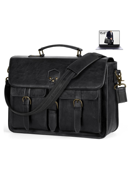 Bolsa Mensajera RAINSMORE para Laptop 15.6" Cuero Negro