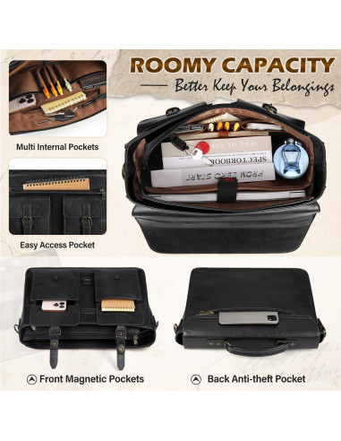 Bolsa Mensajera RAINSMORE para Laptop 15.6" Cuero Negro