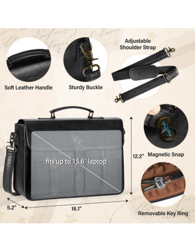 Bolsa Mensajera RAINSMORE para Laptop 15.6" Cuero Negro