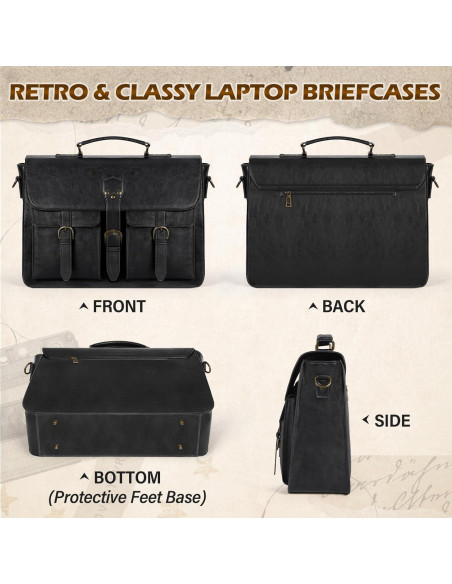 Bolsa Mensajera RAINSMORE para Laptop 15.6" Cuero Negro