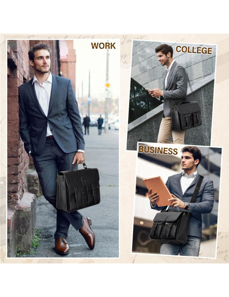 Bolsa Mensajera RAINSMORE para Laptop 15.6" Cuero Negro